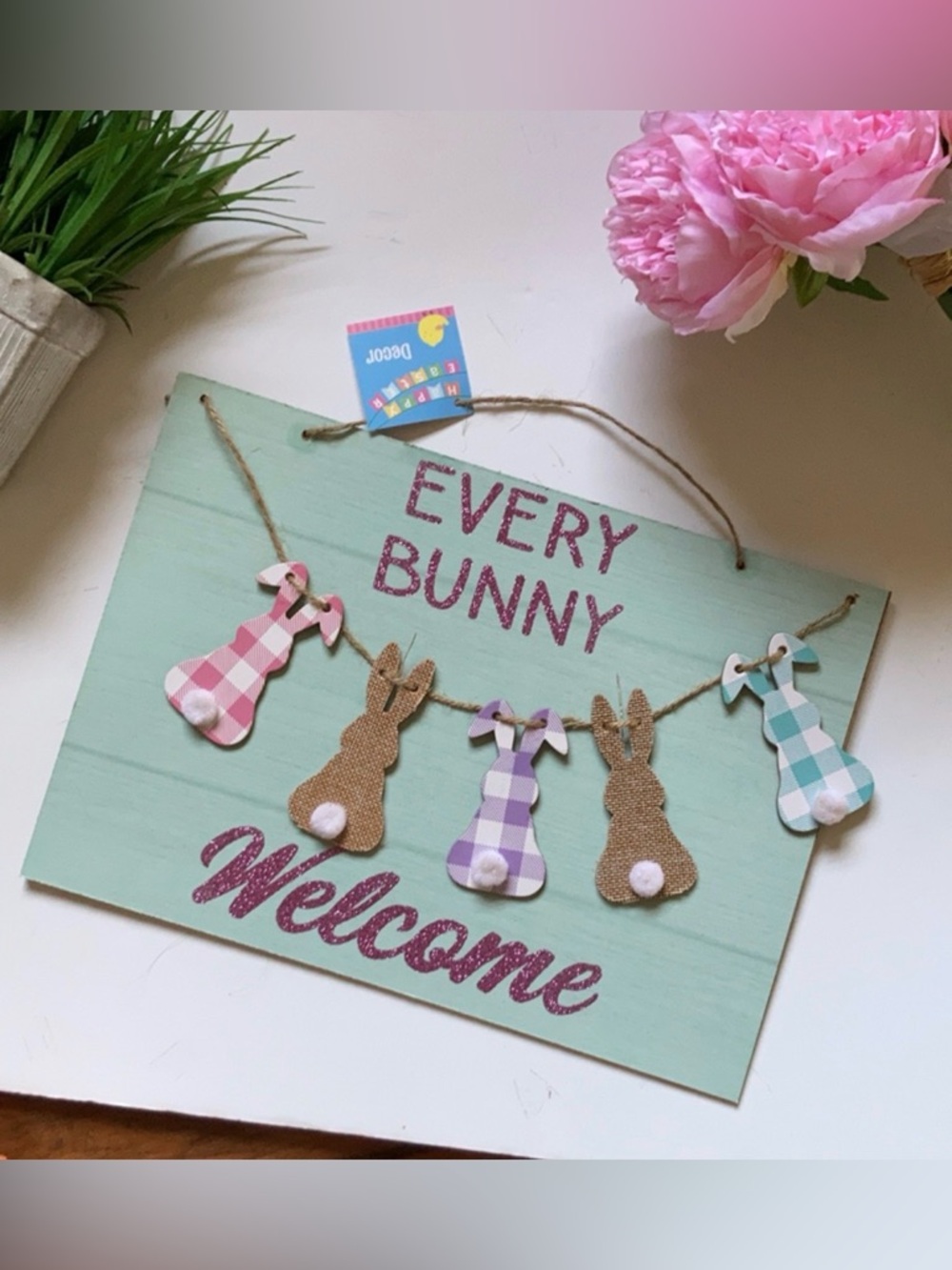 Every bunny welcome Easter spring front door sign decor art NEW 3-d Shabby chic